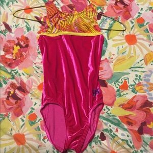 GK pink velvet gymnastics leotard